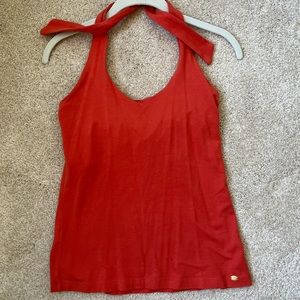 Coral halter top that pairs with the Tommy Bahama silk skirt in my closet.